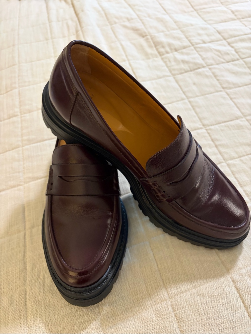 Sezane Albane chunky platform Penny Loafers in Burgundy leather 41 10